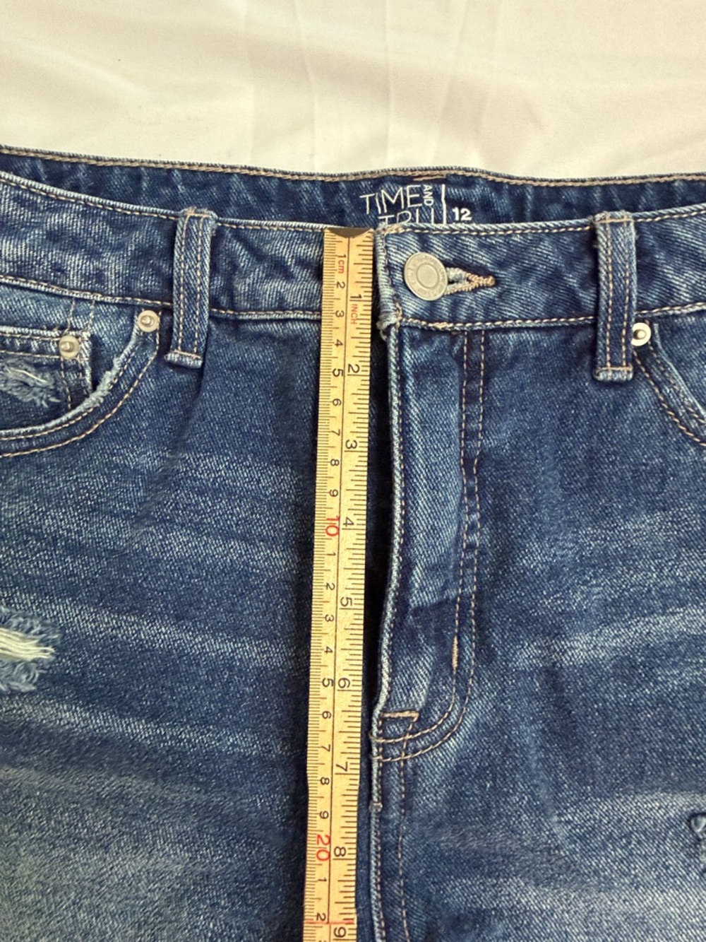 Time & Tru Dark Blue Distressed Denim Cutoff Shorts - Picture 4 of 6